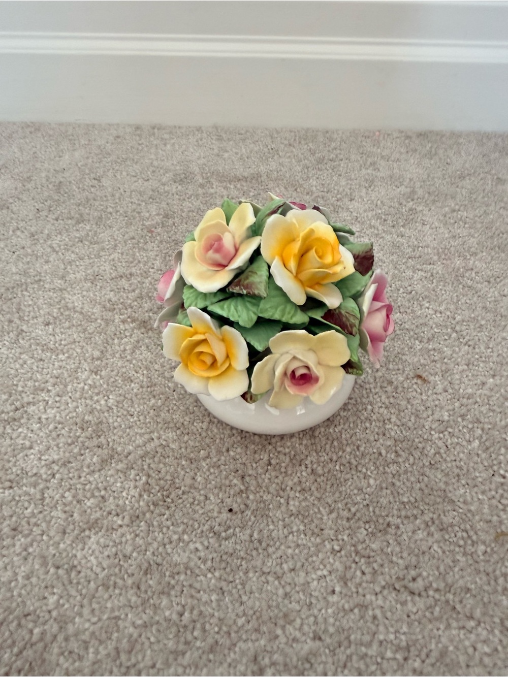 Porcelain Floral Arrangement with Yellow and Pink Roses Royal Stratford